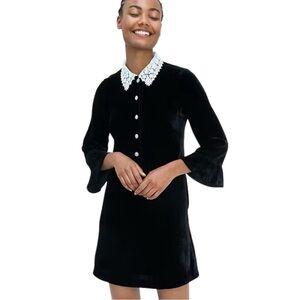 Kate Spade Jewel-Button Velvet Shirtdress Black Sz 10 Wednesday Adams Witchcore